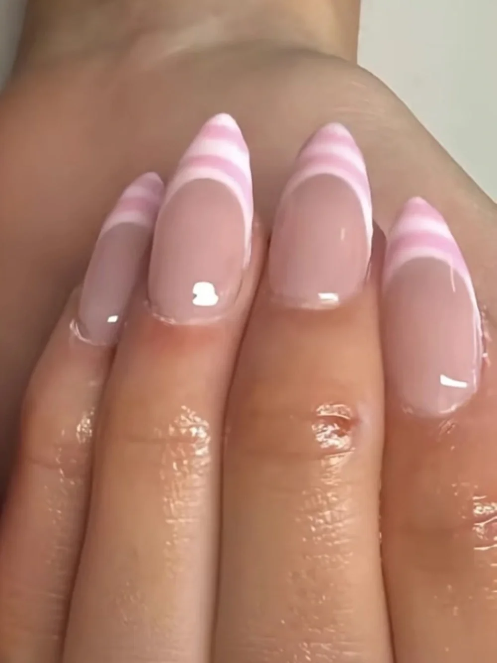 Nude Pink French Tip Gel Nails -